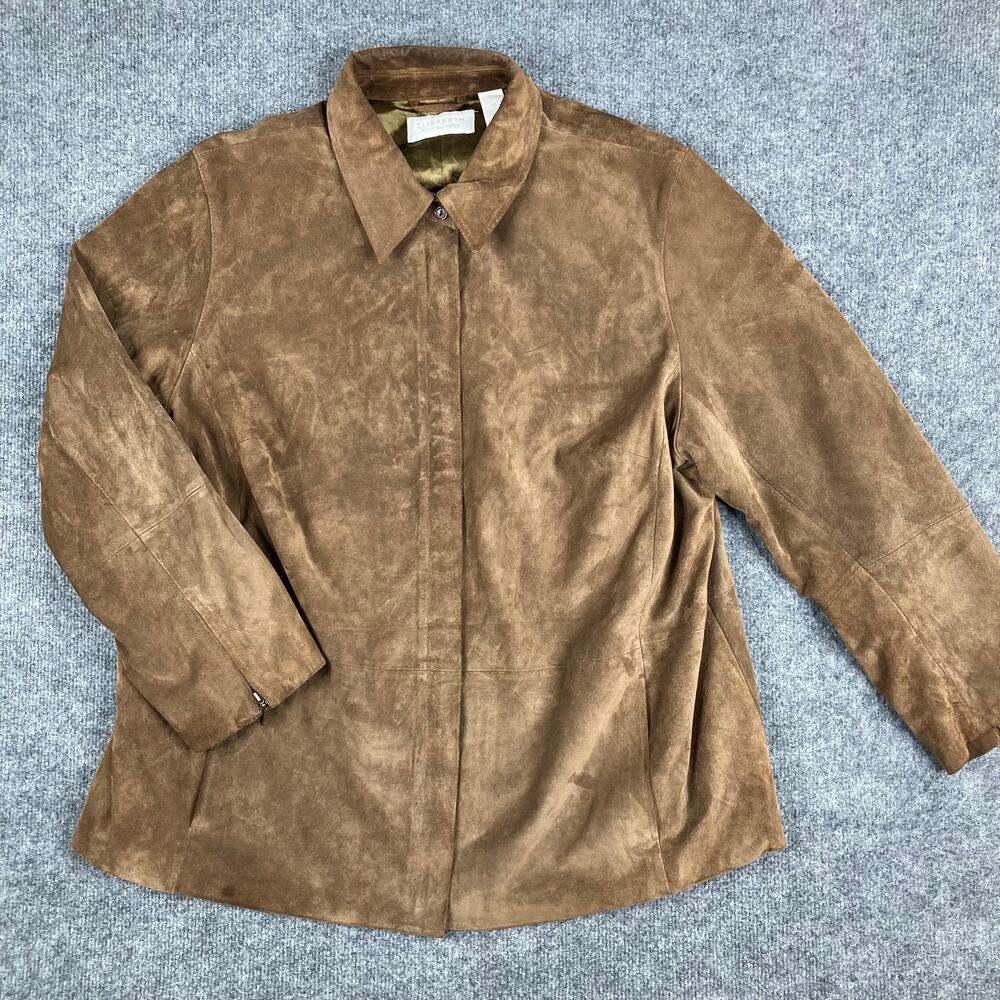 Elisabeth Liz Claiborne Jacket‎ Womens Size 18 Brown Suede Button Front Classic
